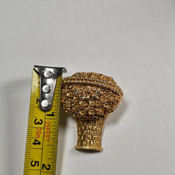 Avon Flower Basket Brooch Solid Perfume Locket Pin Signed Gold Toned Vintage 70s - Picture 9 of 10